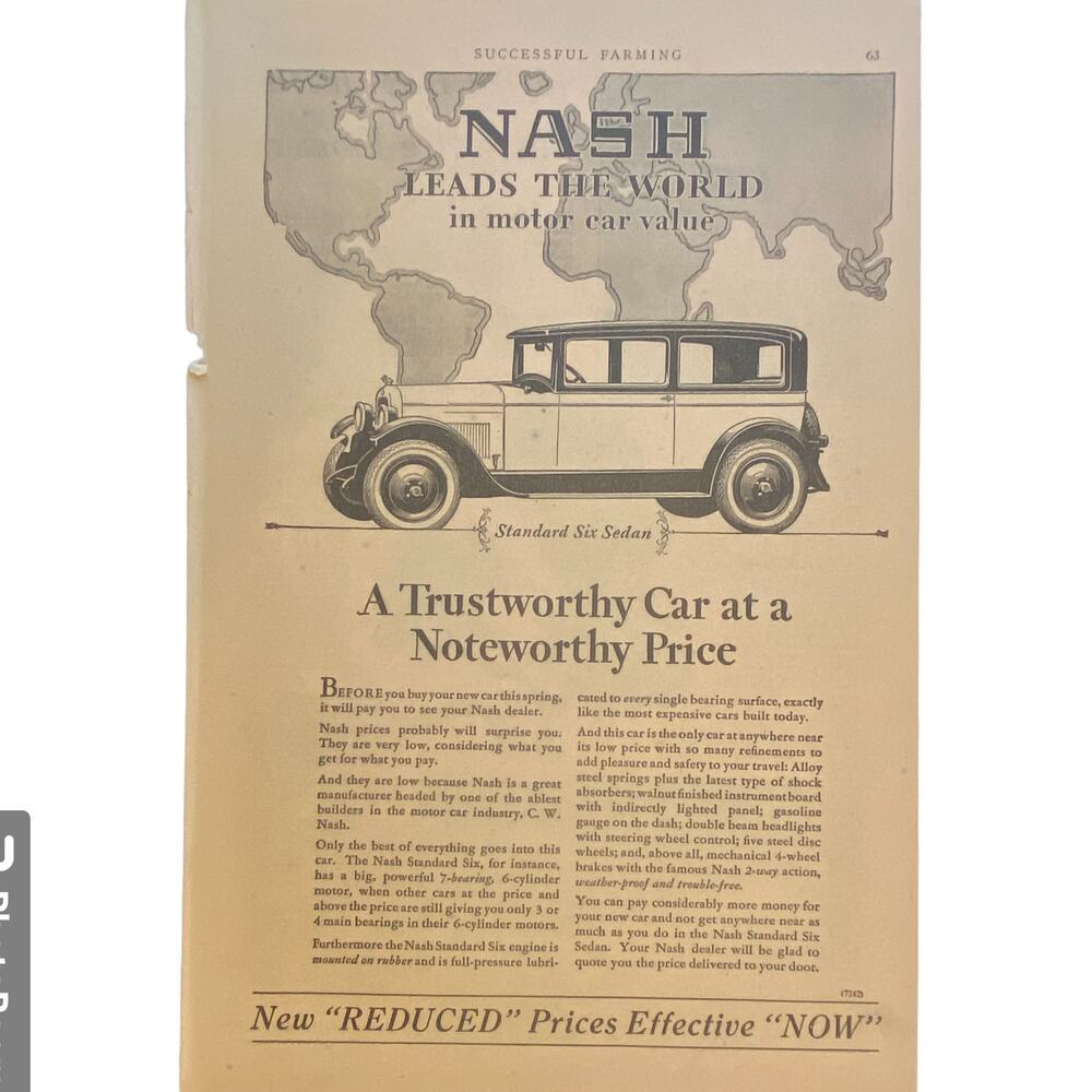 Antique Nash Standard Six Automobile Print Magazine Advertisement March 1928
